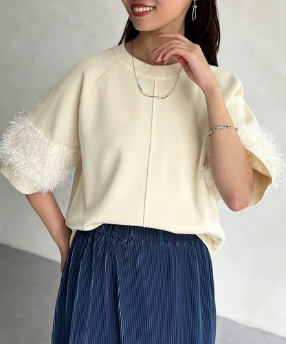 袖毛絨輕薄針織套頭衫