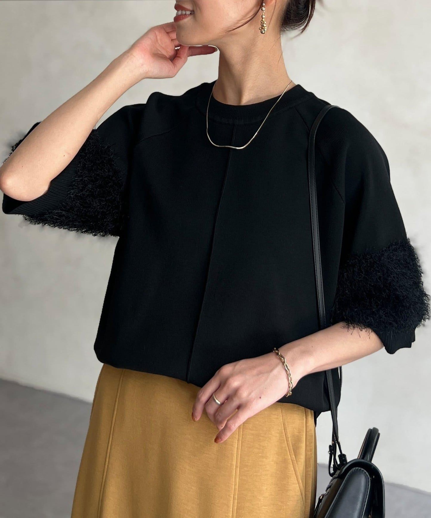 袖毛絨輕薄針織套頭衫