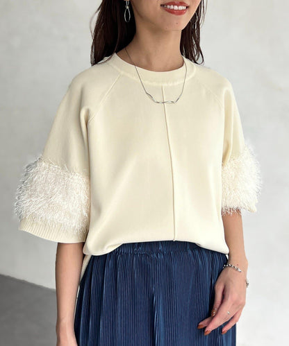 袖毛絨輕薄針織套頭衫