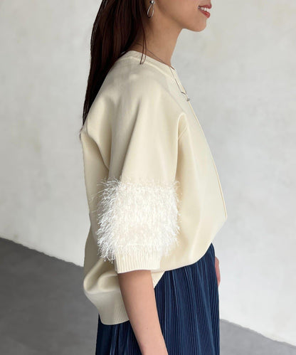 袖毛絨輕薄針織套頭衫