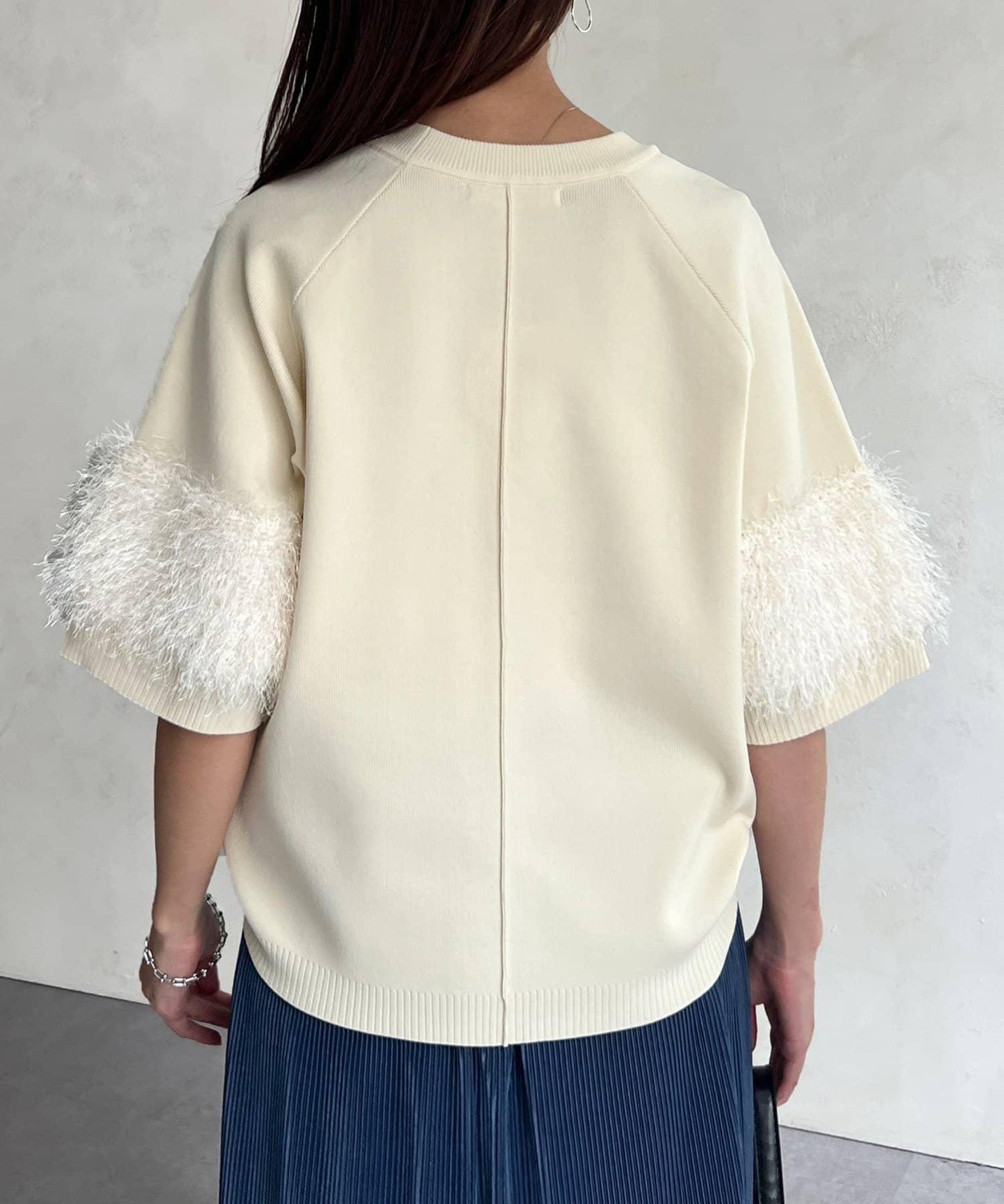 袖毛絨輕薄針織套頭衫
