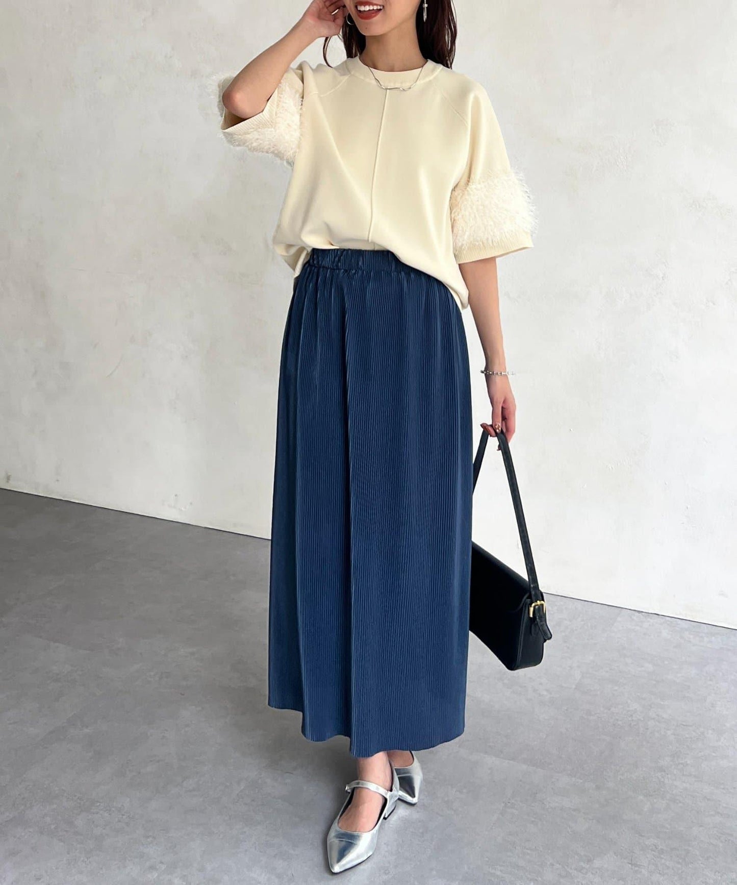 袖毛絨輕薄針織套頭衫