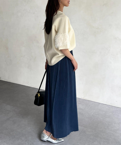 袖毛絨輕薄針織套頭衫