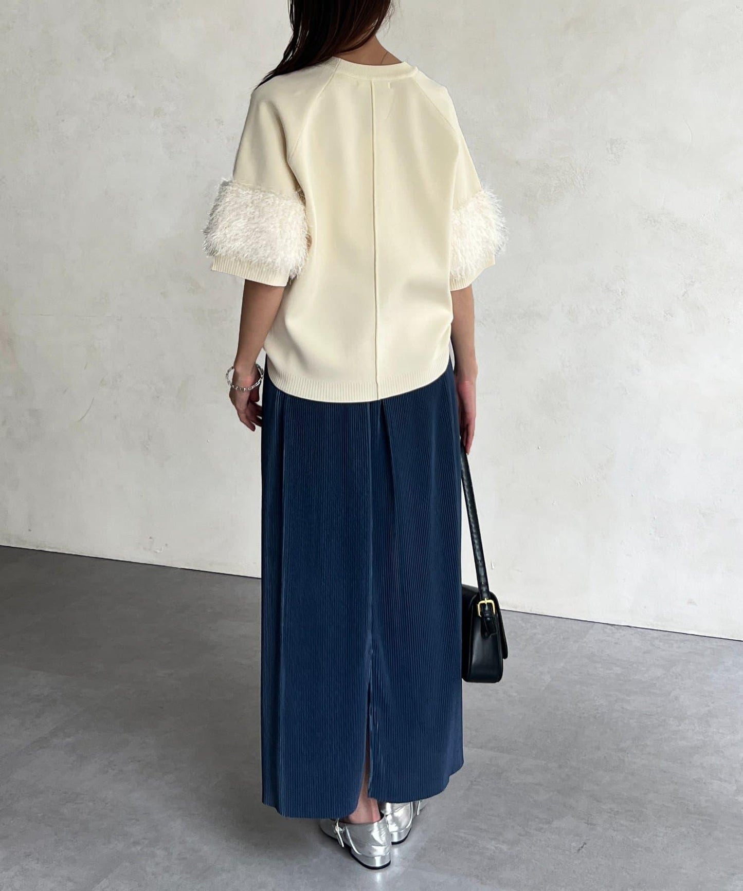 袖毛絨輕薄針織套頭衫