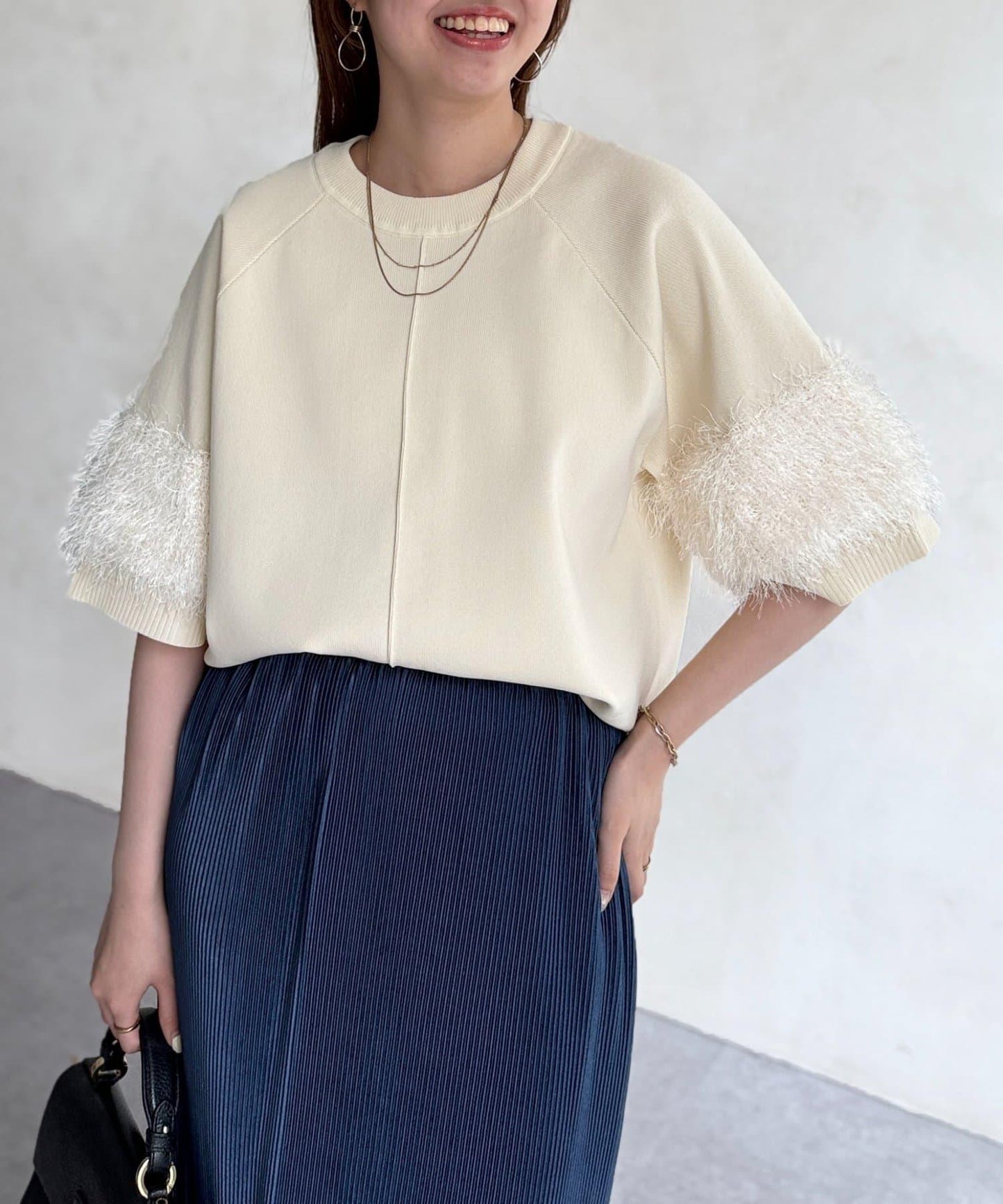 袖毛絨輕薄針織套頭衫