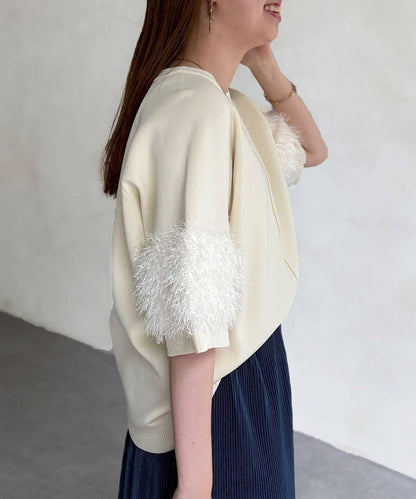 袖毛絨輕薄針織套頭衫