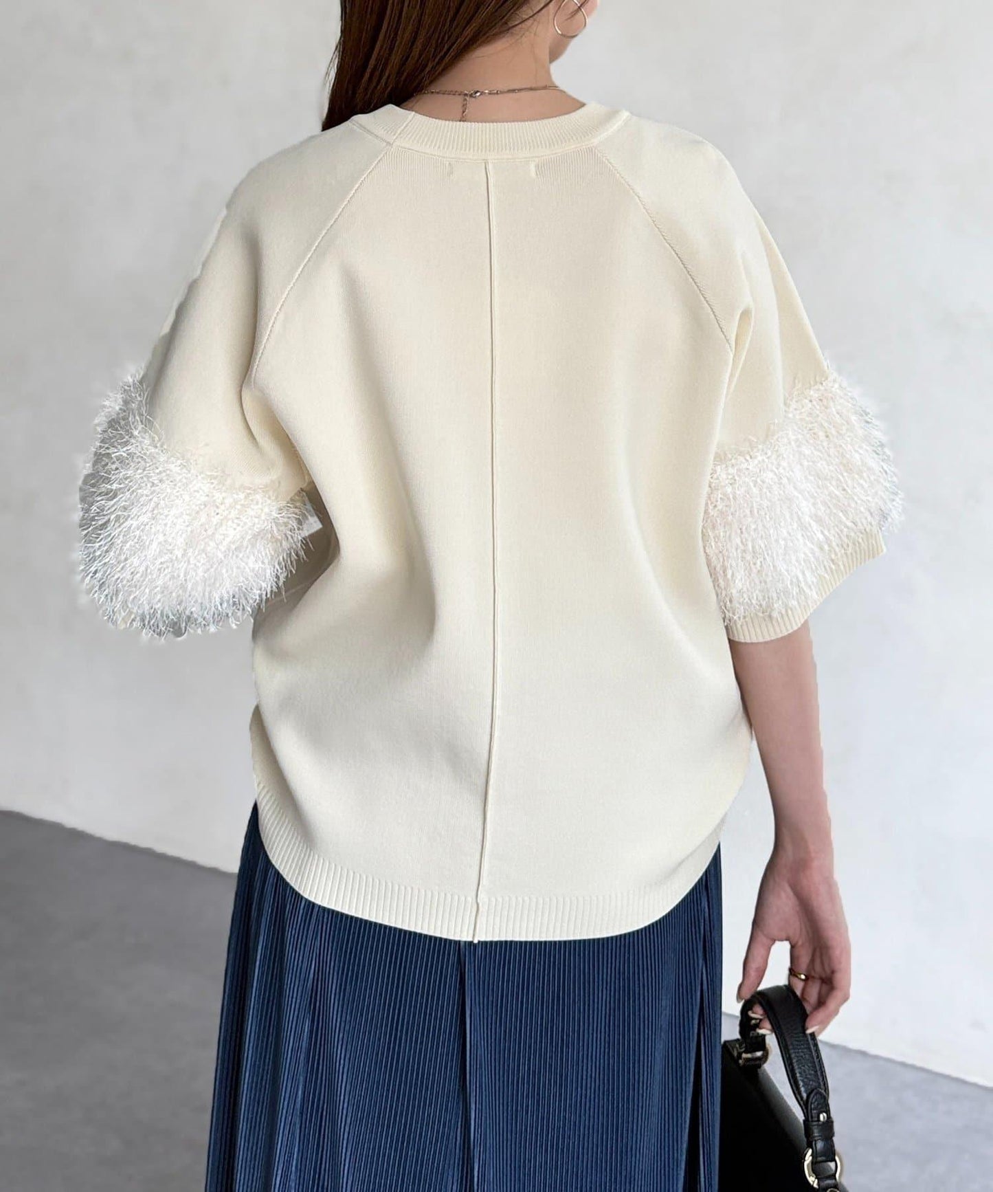 袖毛絨輕薄針織套頭衫