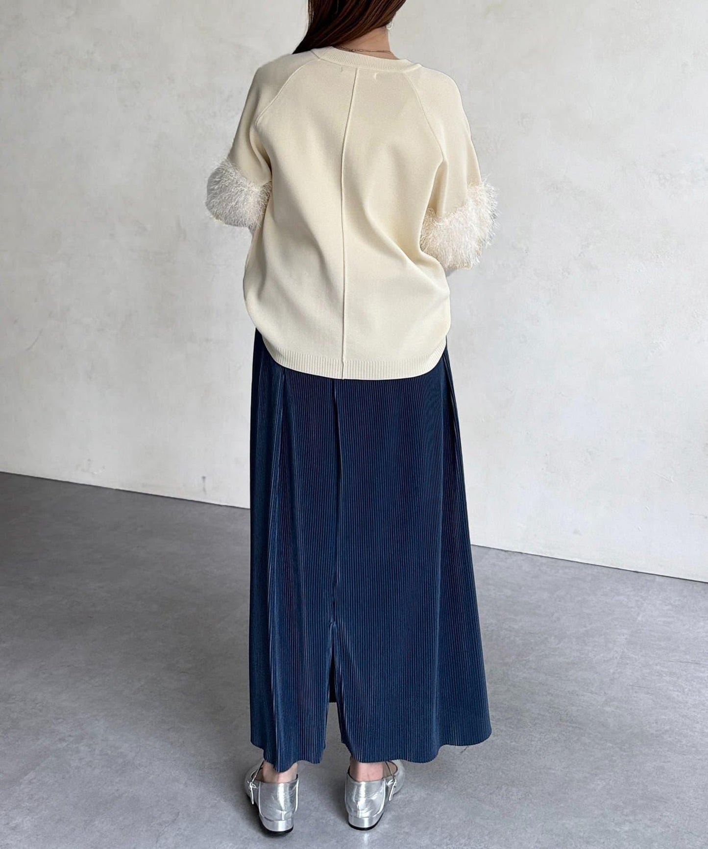 袖毛絨輕薄針織套頭衫