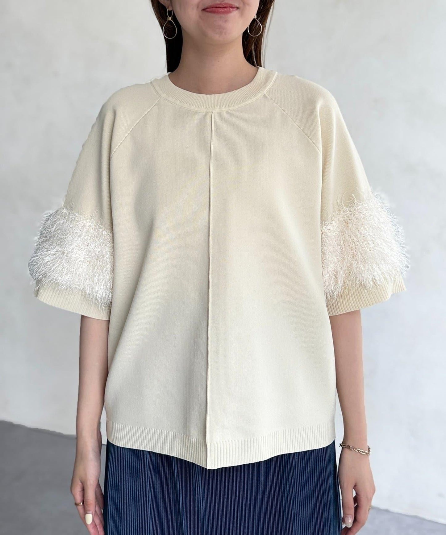 袖毛絨輕薄針織套頭衫