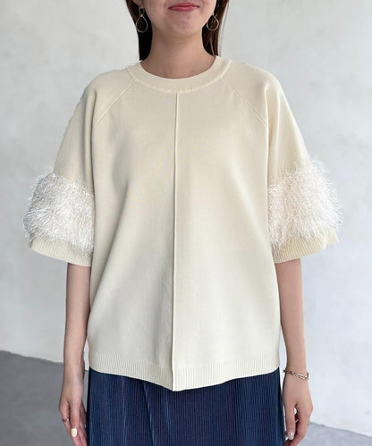 袖毛絨輕薄針織套頭衫