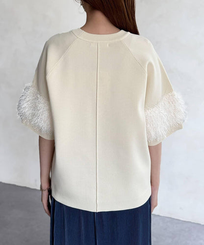 袖毛絨輕薄針織套頭衫