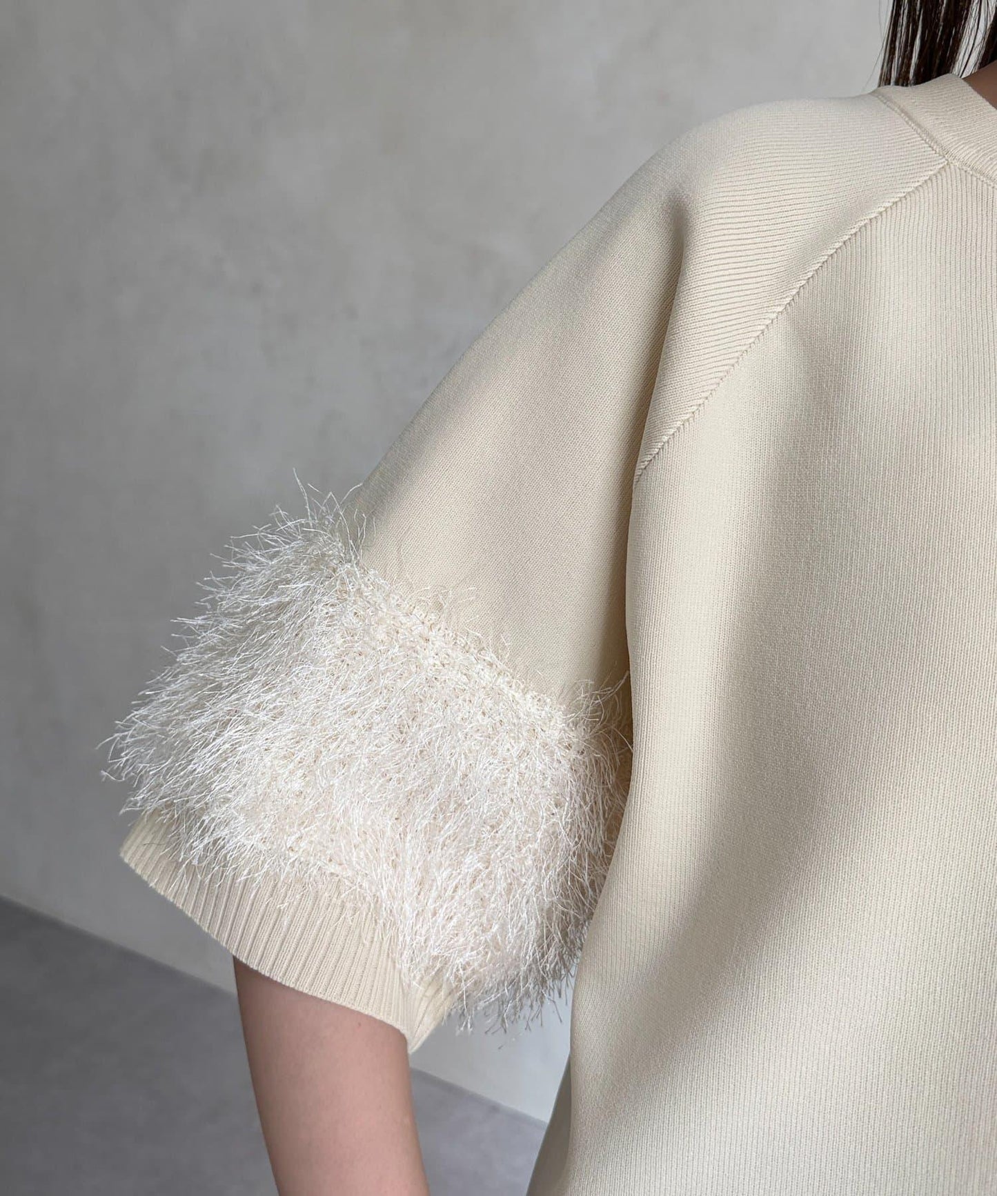 袖毛絨輕薄針織套頭衫