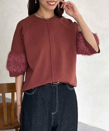 袖毛絨輕薄針織套頭衫