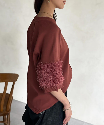 袖毛絨輕薄針織套頭衫