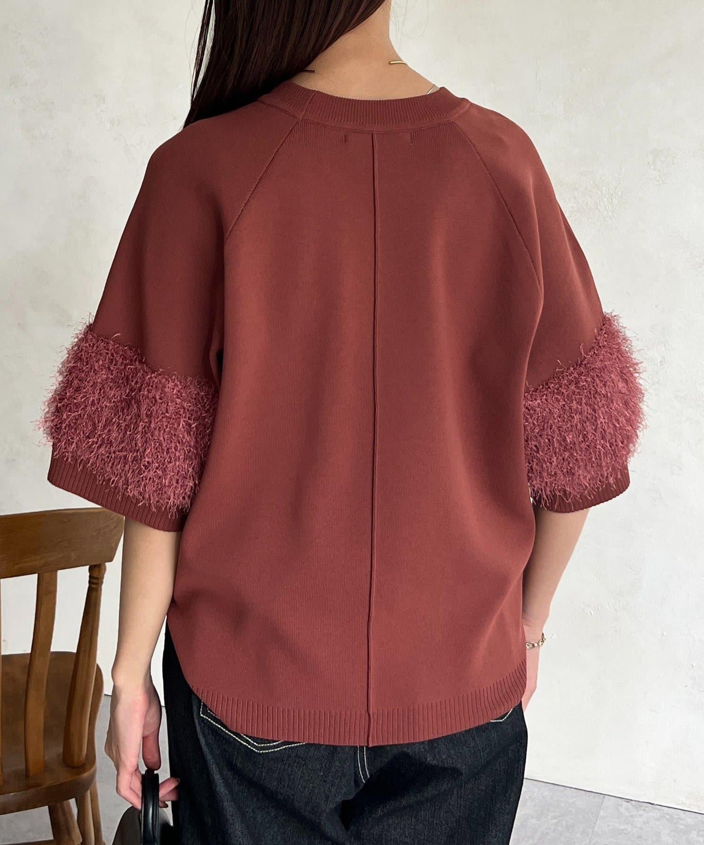 袖毛絨輕薄針織套頭衫