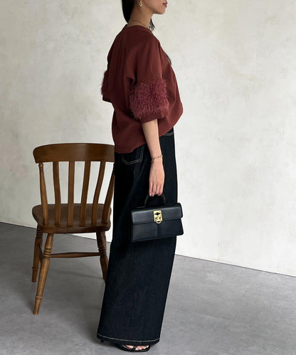 袖毛絨輕薄針織套頭衫