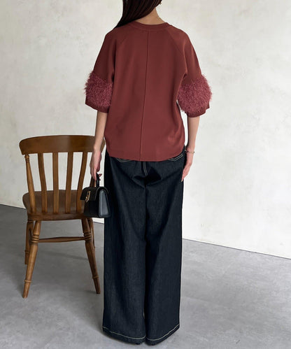 袖毛絨輕薄針織套頭衫