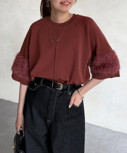 袖毛絨輕薄針織套頭衫