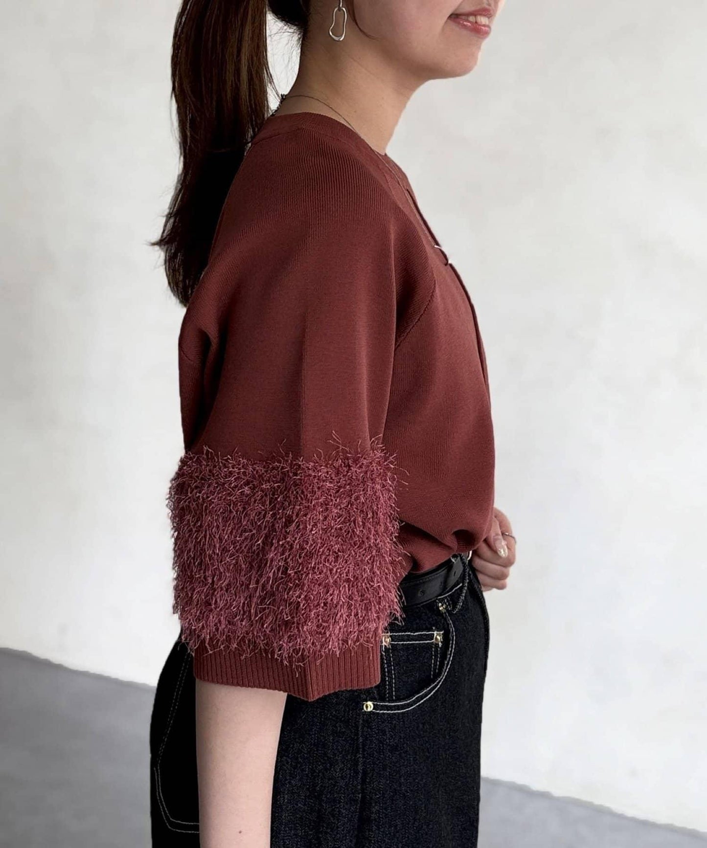 袖毛絨輕薄針織套頭衫