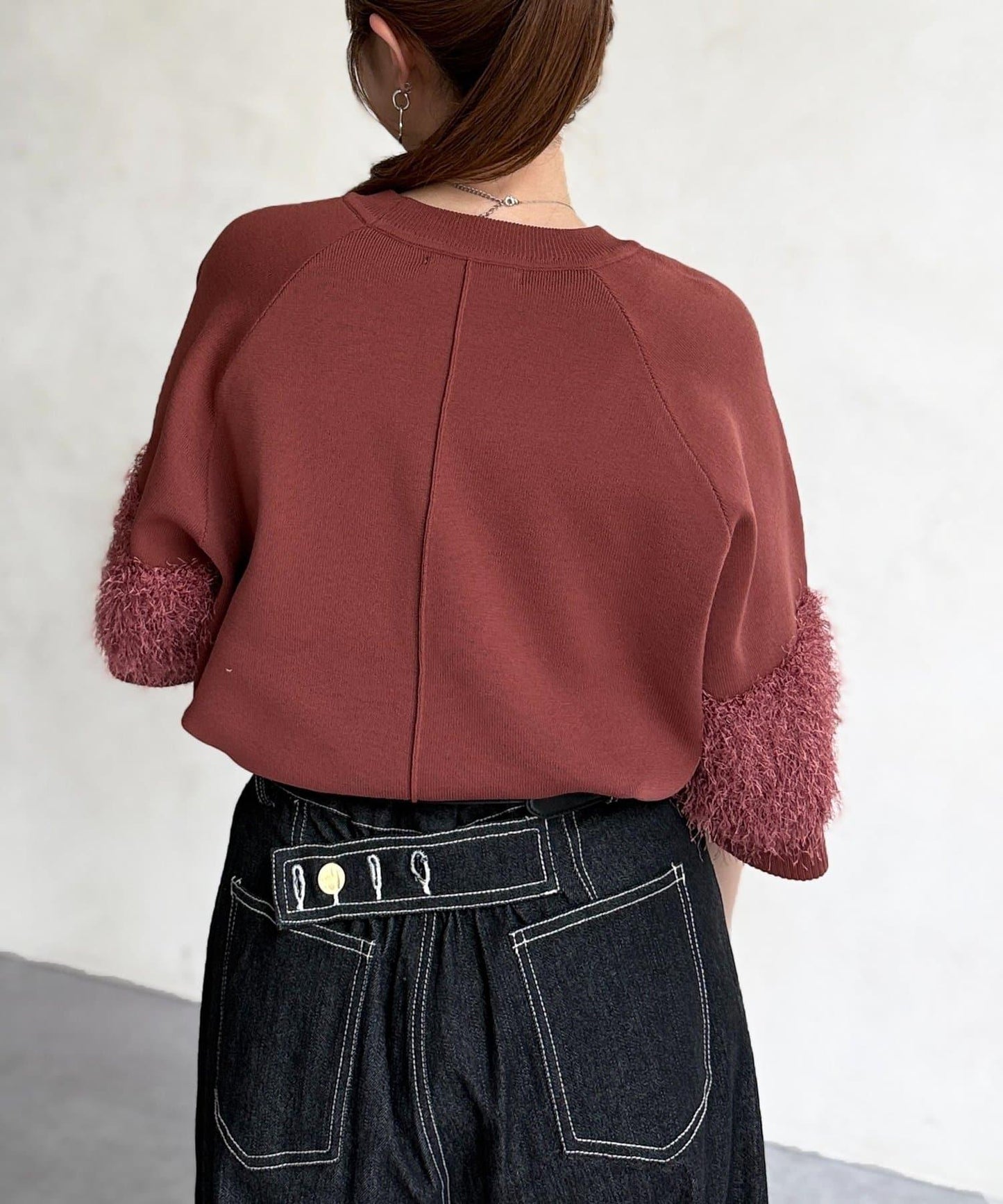 袖毛絨輕薄針織套頭衫