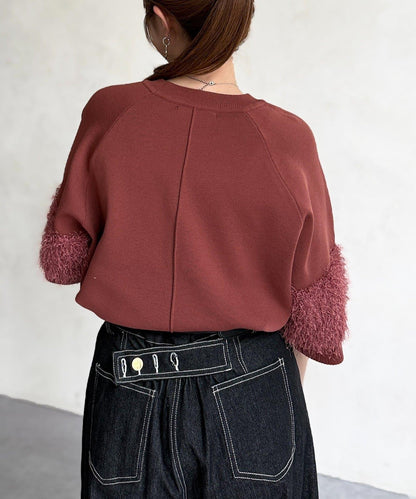 袖毛絨輕薄針織套頭衫