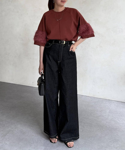 袖毛絨輕薄針織套頭衫