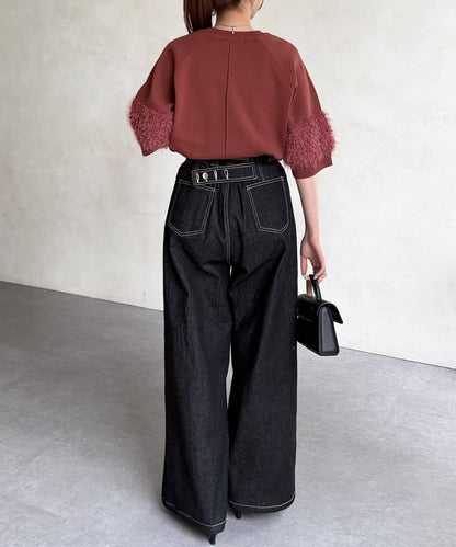 袖毛絨輕薄針織套頭衫