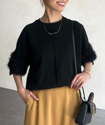 袖毛絨輕薄針織套頭衫