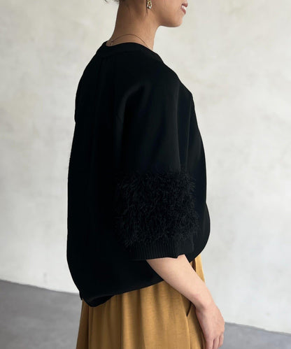 袖毛絨輕薄針織套頭衫