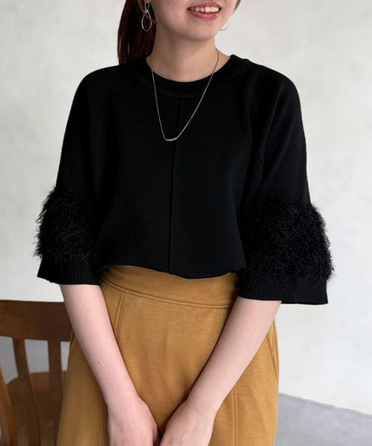 袖毛絨輕薄針織套頭衫