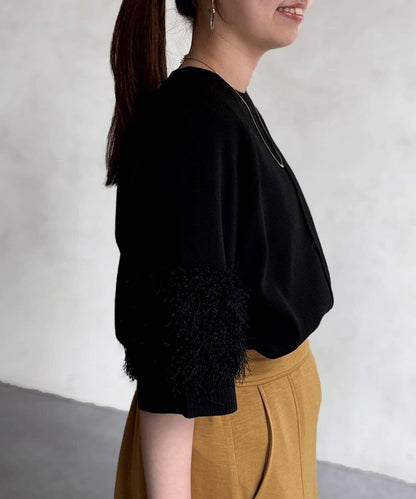 袖毛絨輕薄針織套頭衫