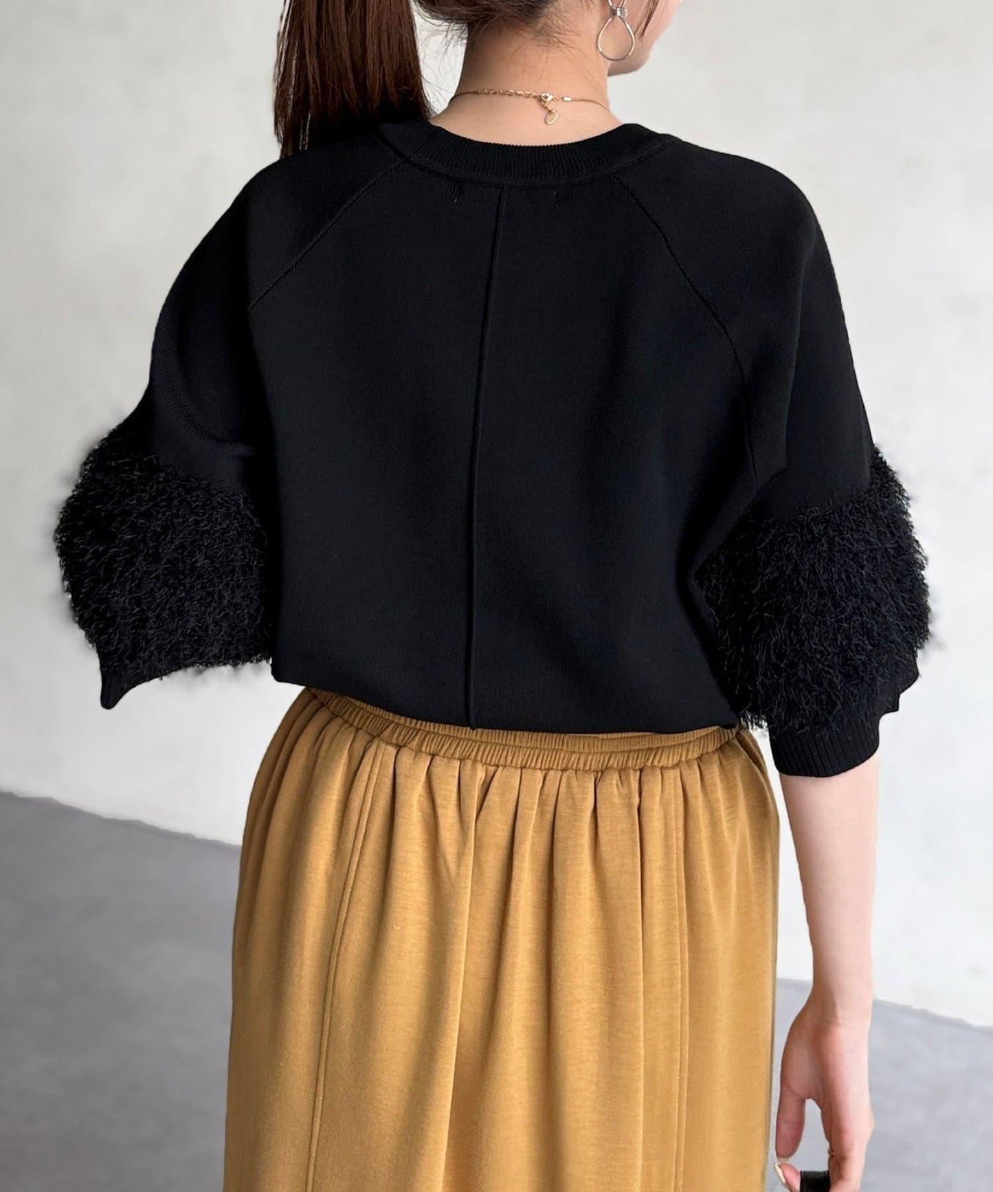 袖毛絨輕薄針織套頭衫