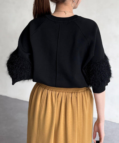 袖毛絨輕薄針織套頭衫
