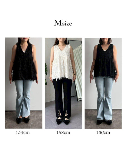 蝴蝶結流蘇V領荷葉邊背心