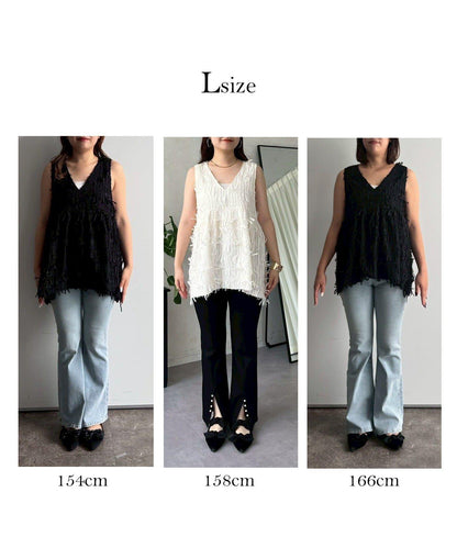 蝴蝶結流蘇V領荷葉邊背心