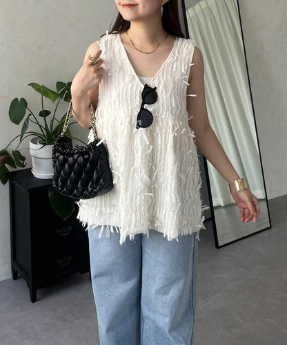 蝴蝶結流蘇V領荷葉邊背心