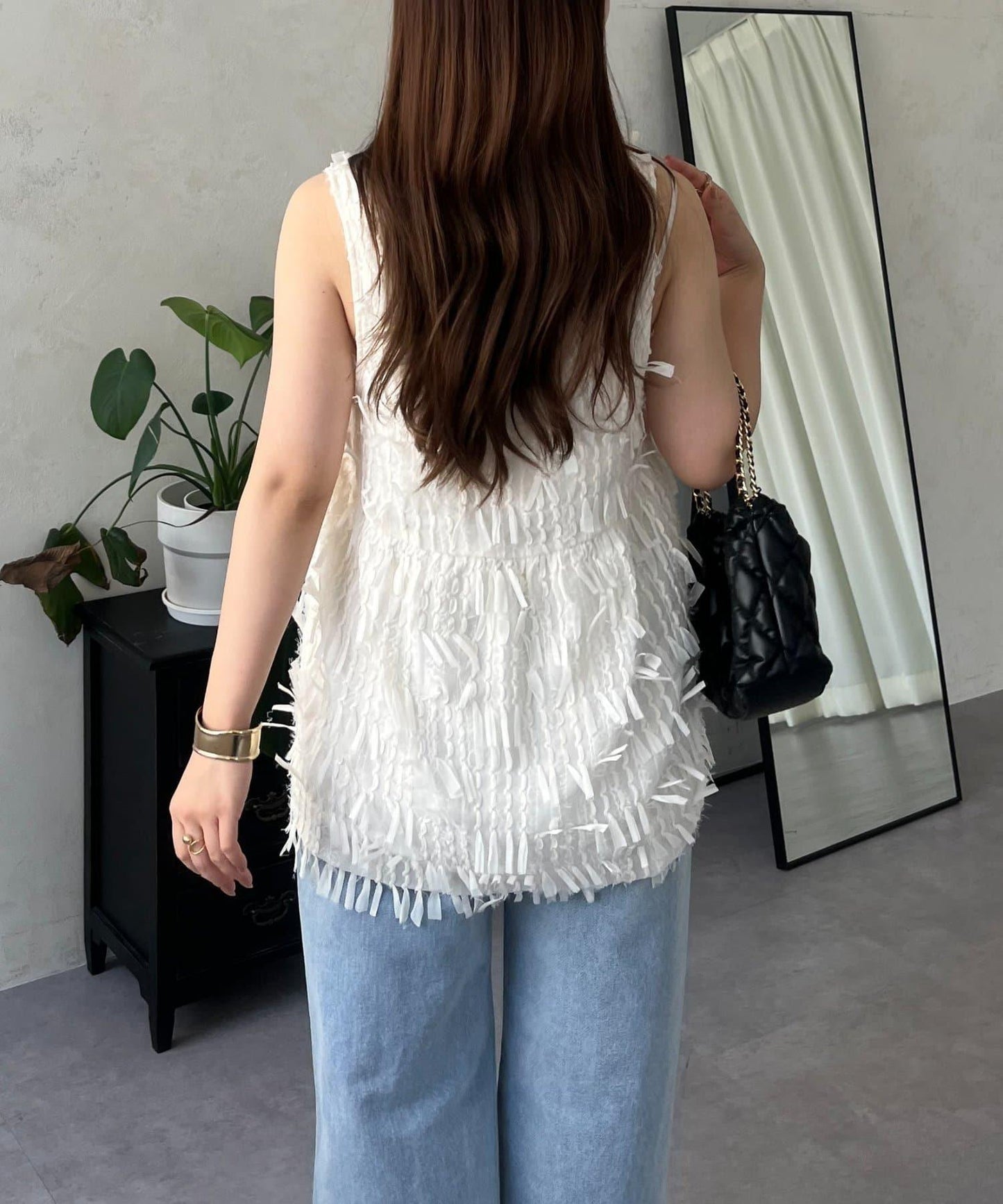 蝴蝶結流蘇V領荷葉邊背心