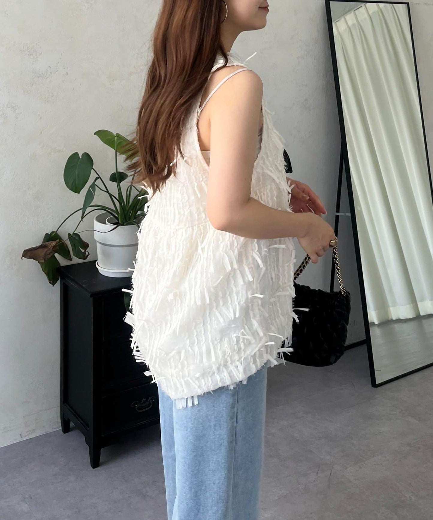 蝴蝶結流蘇V領荷葉邊背心