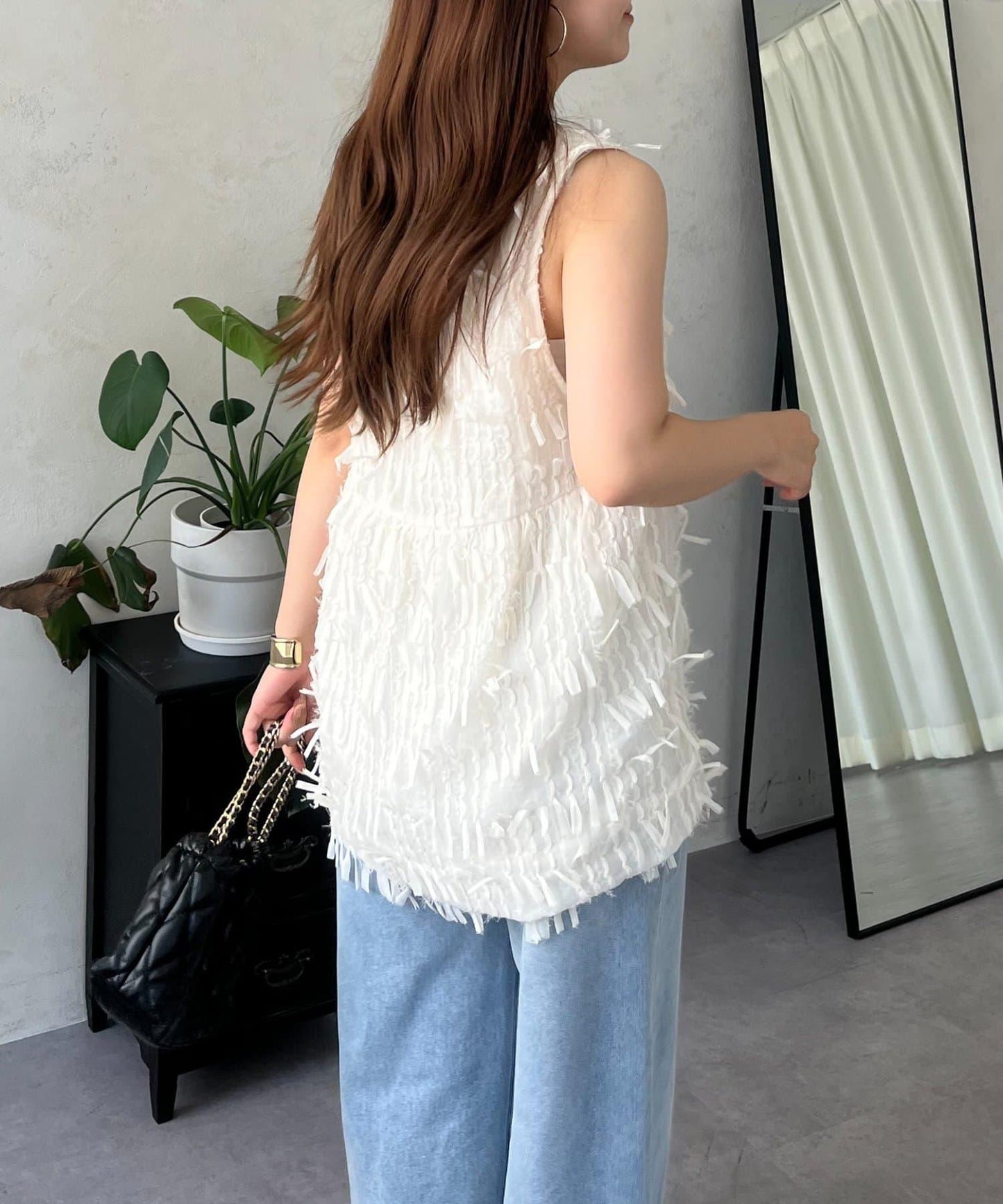 蝴蝶結流蘇V領荷葉邊背心