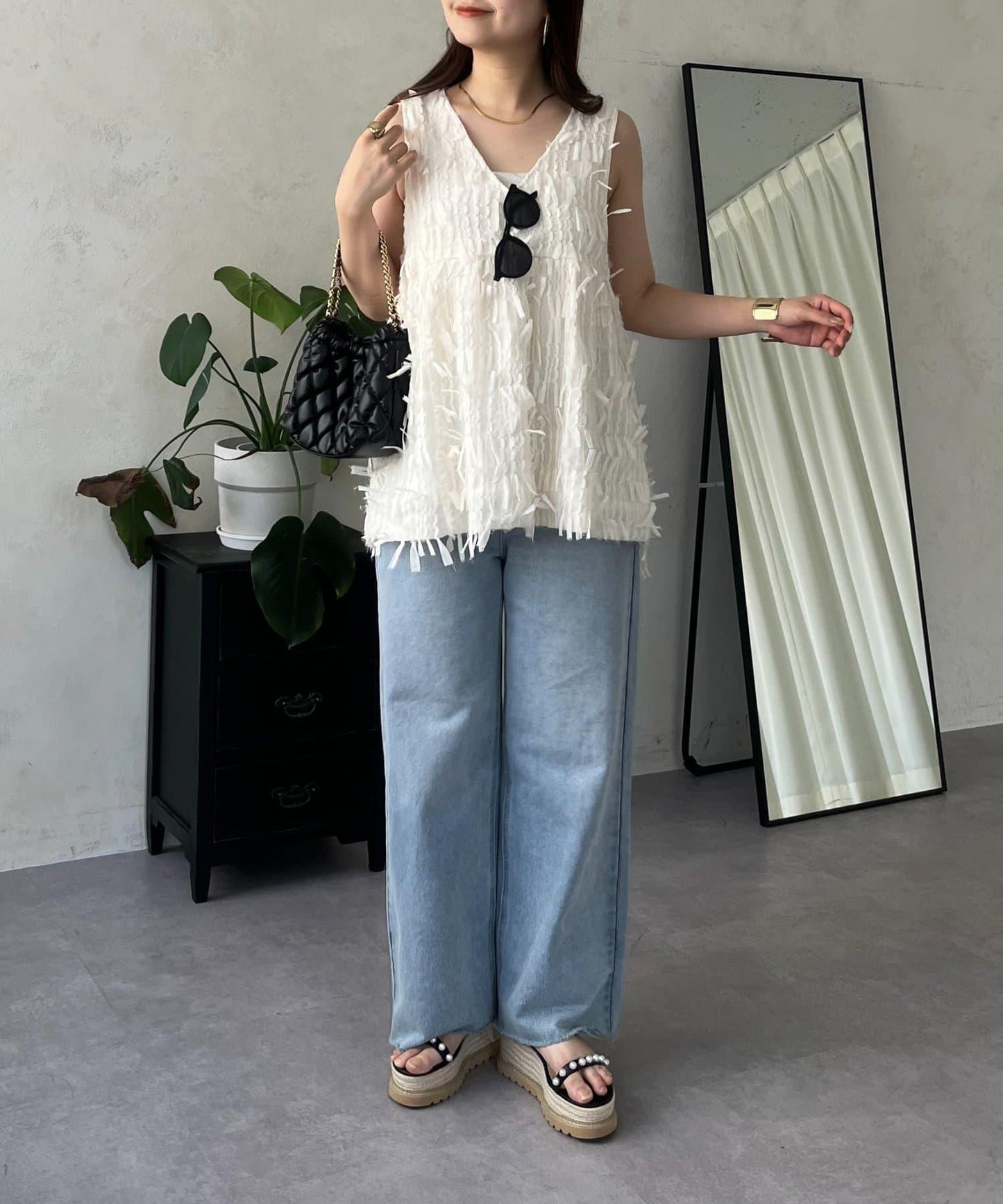 蝴蝶結流蘇V領荷葉邊背心