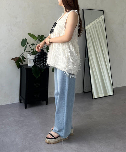 蝴蝶結流蘇V領荷葉邊背心