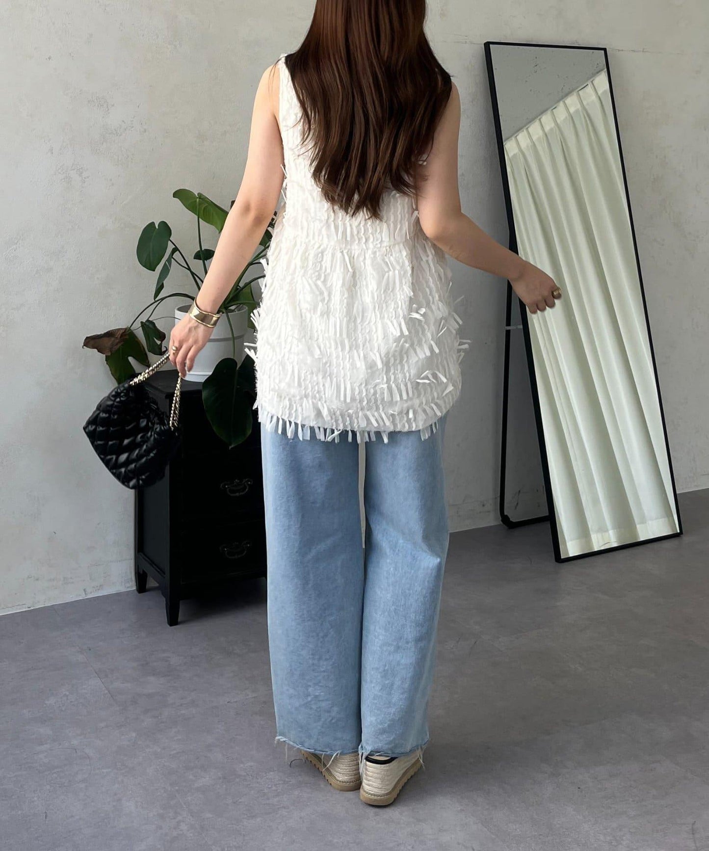 蝴蝶結流蘇V領荷葉邊背心