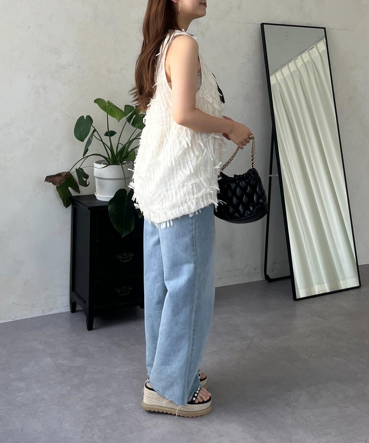 蝴蝶結流蘇V領荷葉邊背心