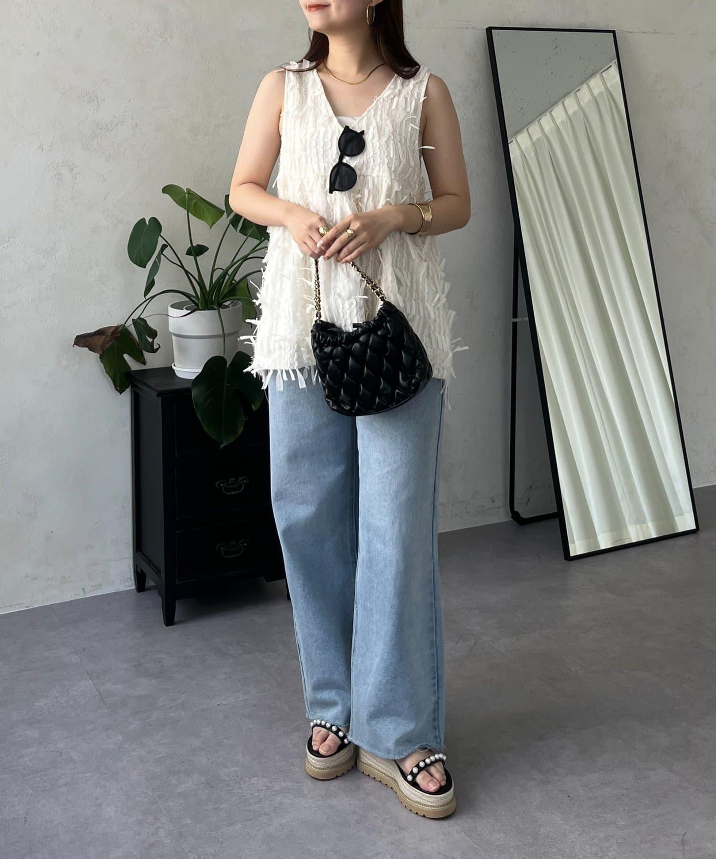 蝴蝶結流蘇V領荷葉邊背心