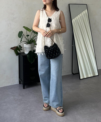 蝴蝶結流蘇V領荷葉邊背心