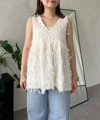 蝴蝶結流蘇V領荷葉邊背心