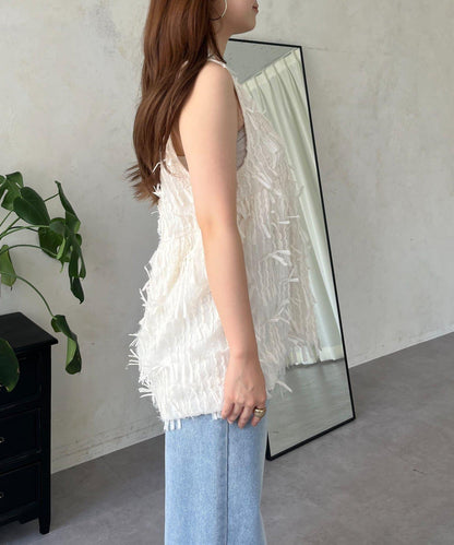 蝴蝶結流蘇V領荷葉邊背心