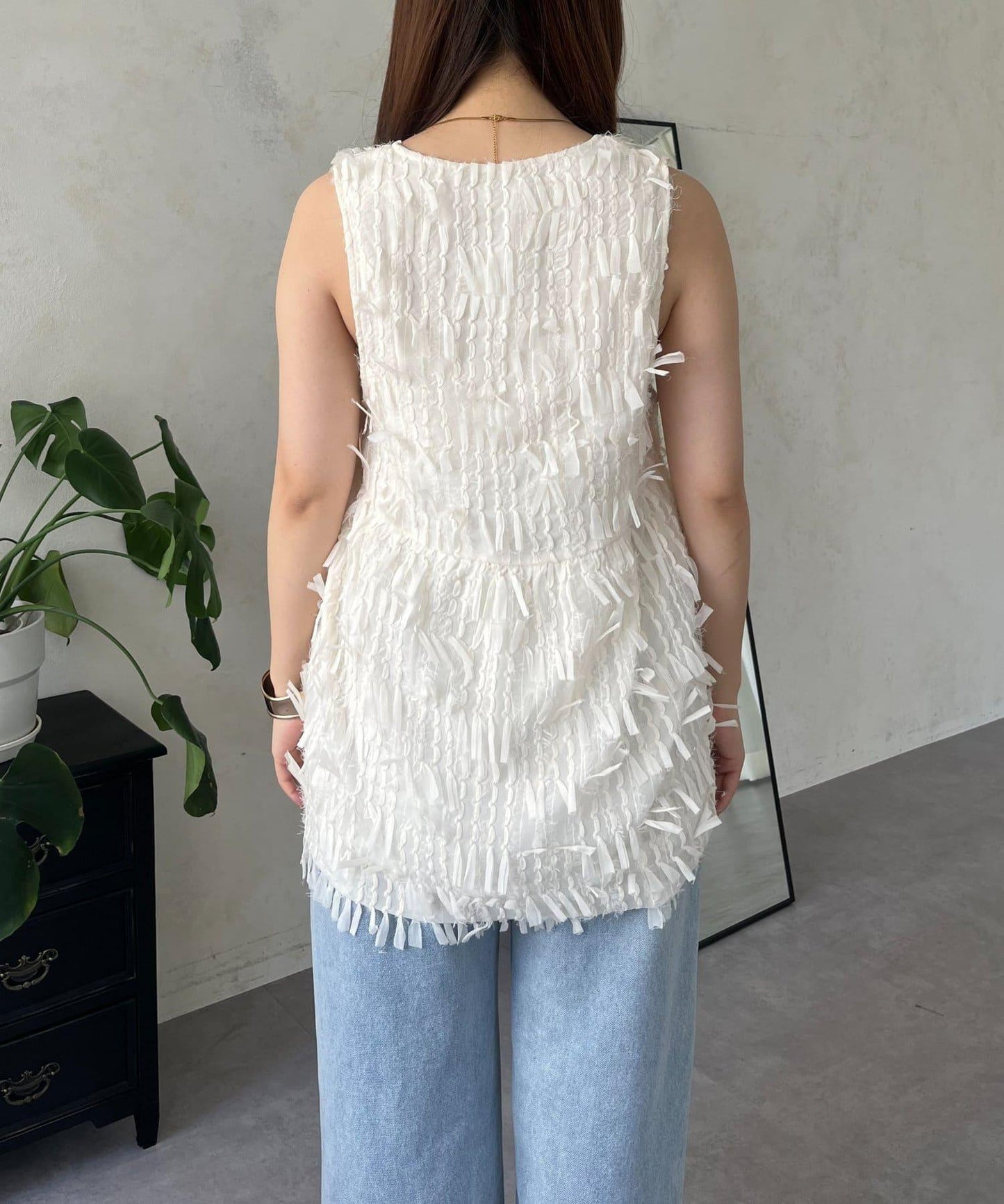 蝴蝶結流蘇V領荷葉邊背心