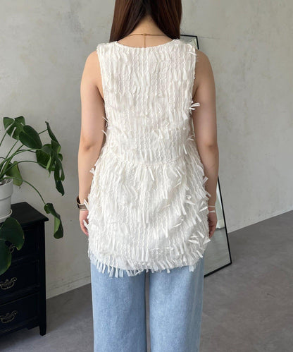 蝴蝶結流蘇V領荷葉邊背心