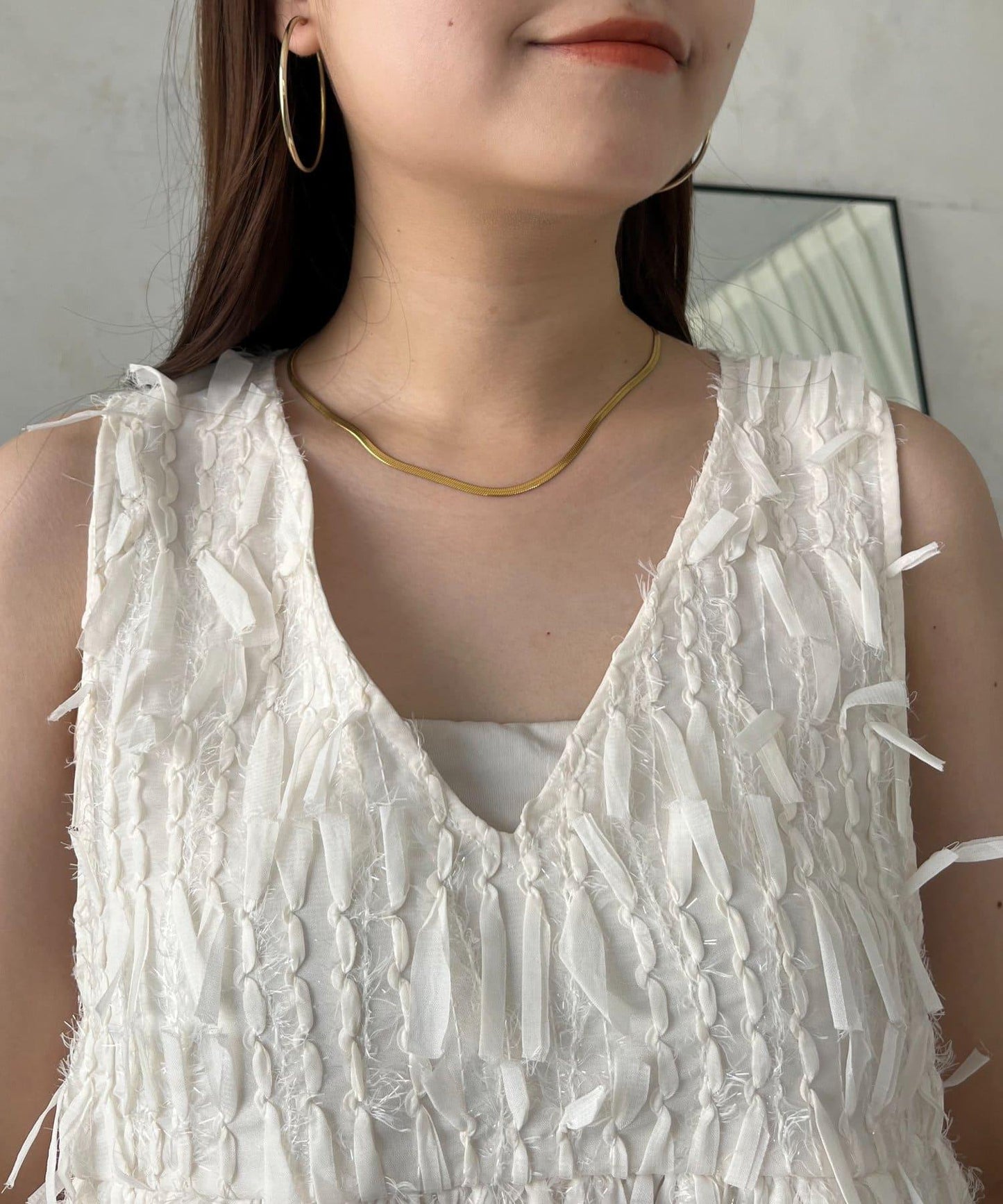 蝴蝶結流蘇V領荷葉邊背心